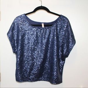 Xhilaration Navy Sequin Slightly Cropped Top